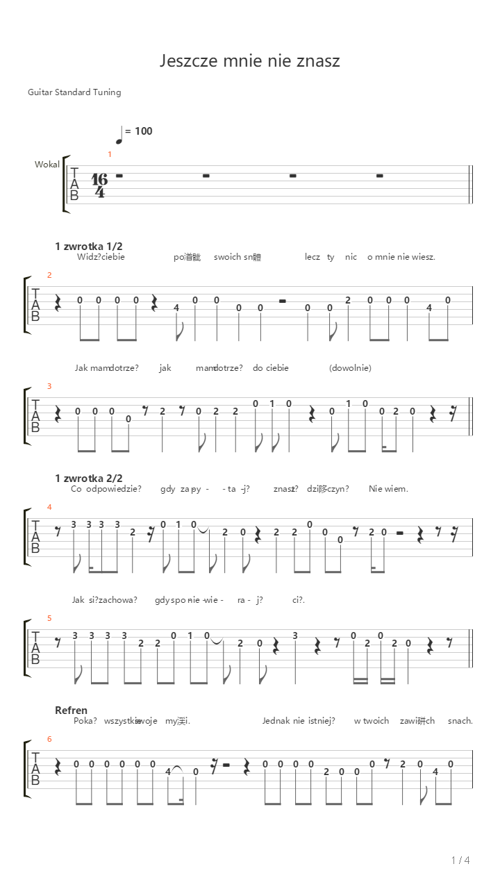 Jeszcze Mnie Nie Znasz吉他谱