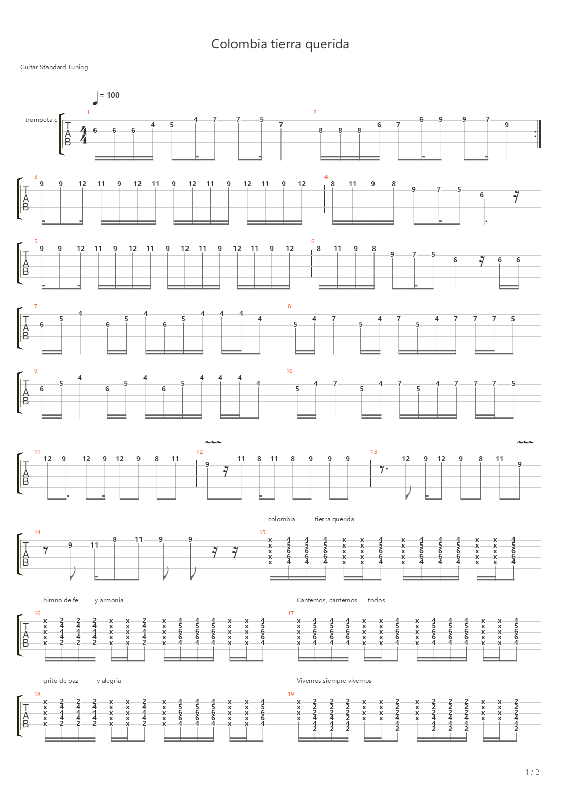 Colombia Tierra Querida吉他谱