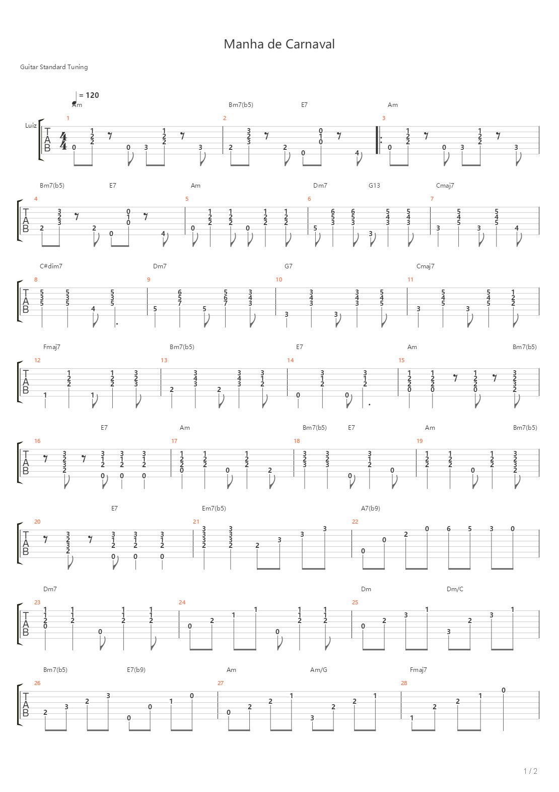Manha De Carnaval吉他谱