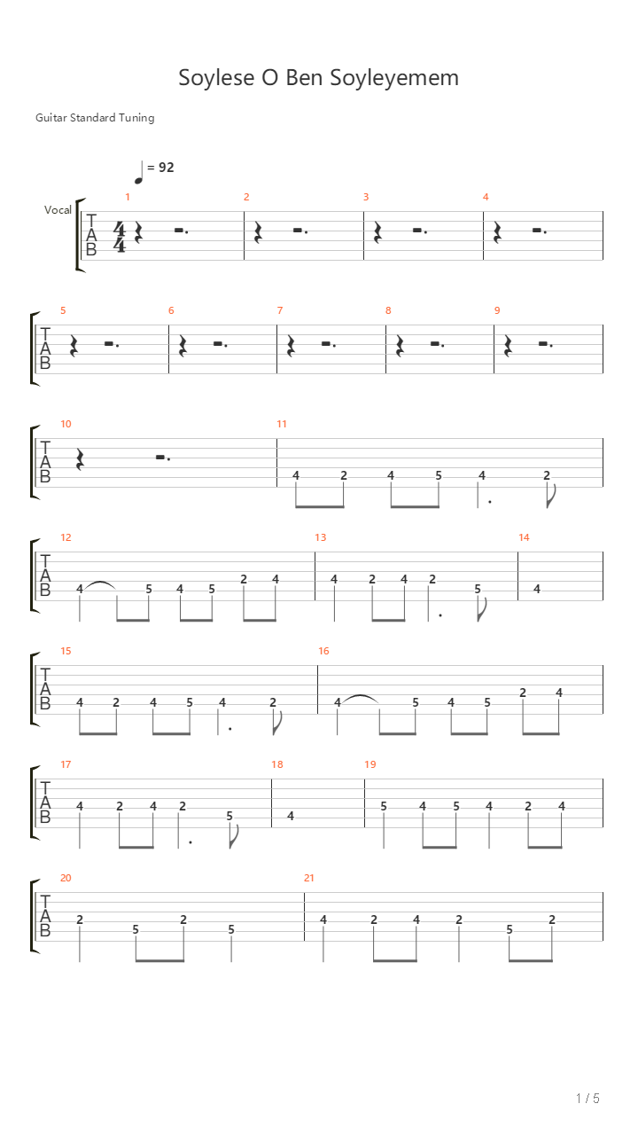 Soylese O Ben Soyleyemem吉他谱