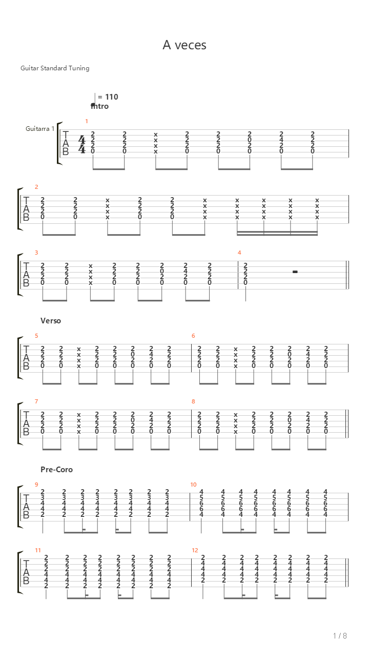 A Veces吉他谱