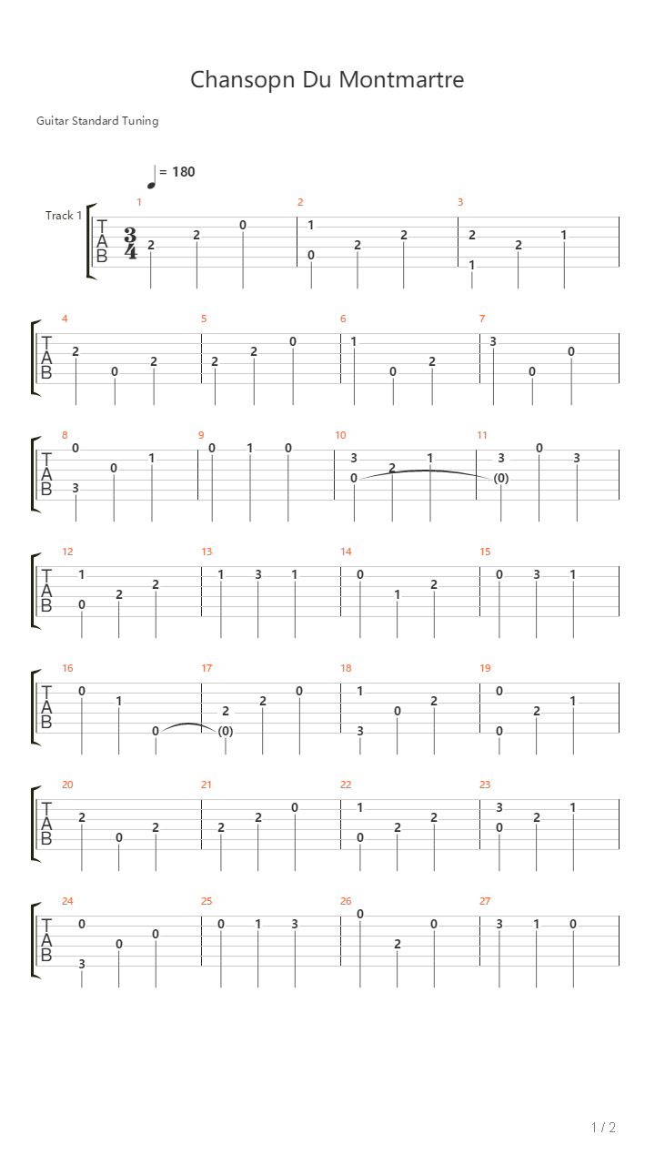 Chanson Du Montmartre吉他谱