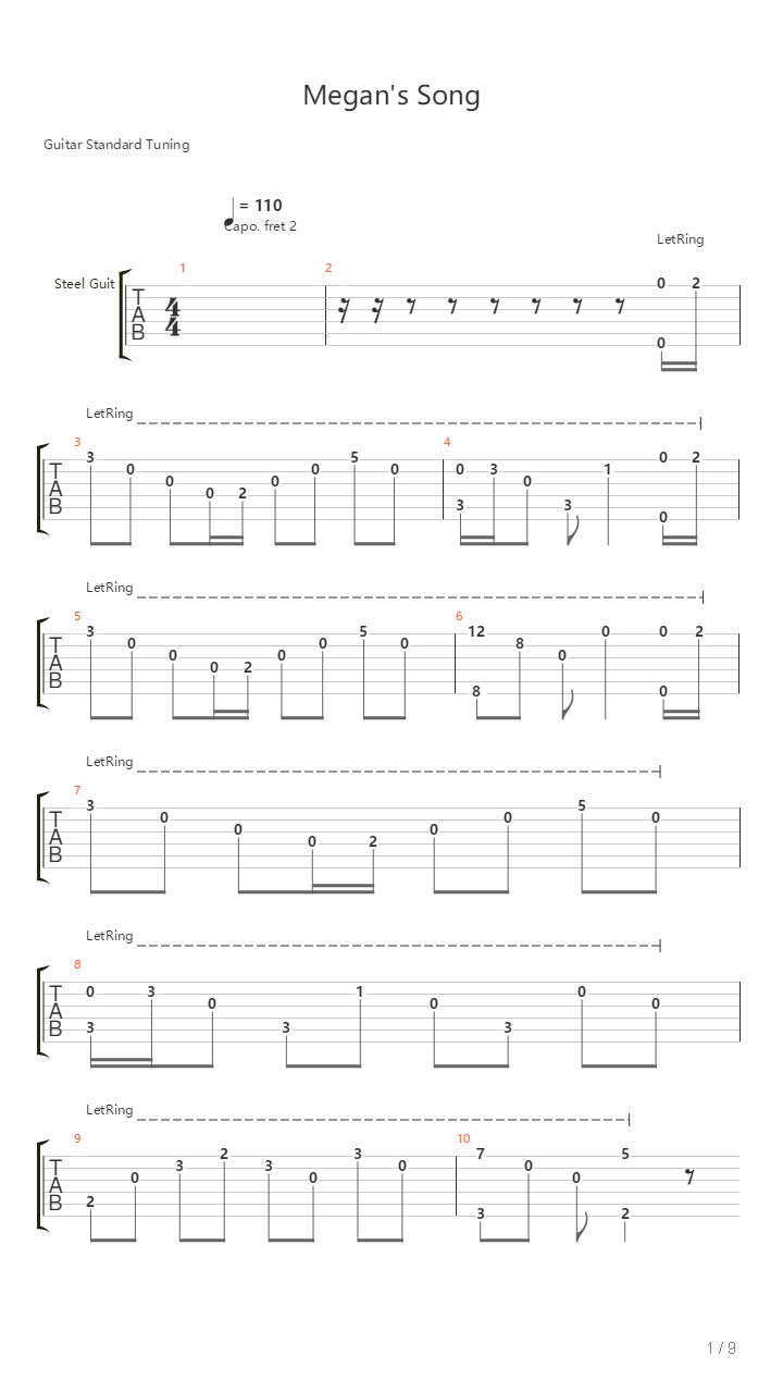 Megans Song吉他谱