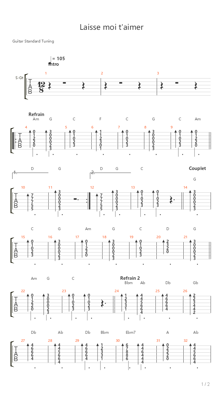 Laisse Moi Taimer吉他谱