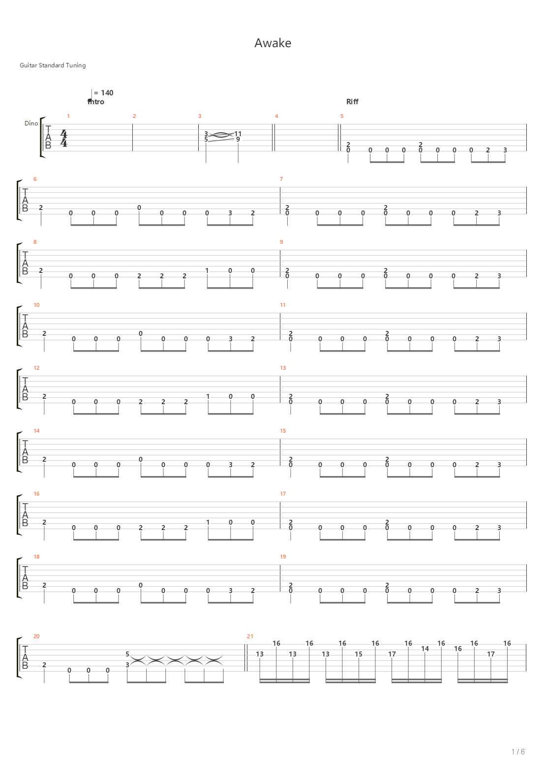 awake吉他谱图片