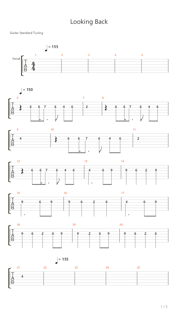 Looking Back吉他谱