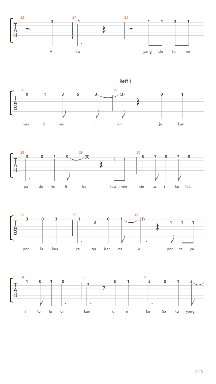 Tunjukan吉他谱