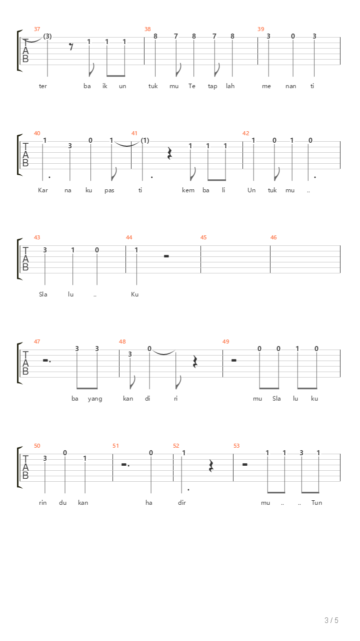 Tunjukan吉他谱