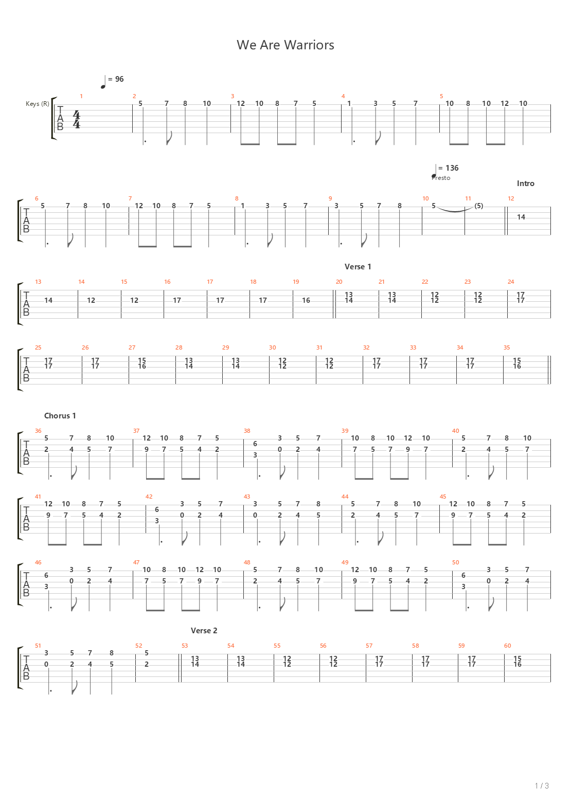 We Are Warriors吉他谱