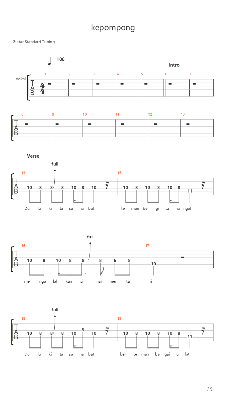 Kepompong吉他谱