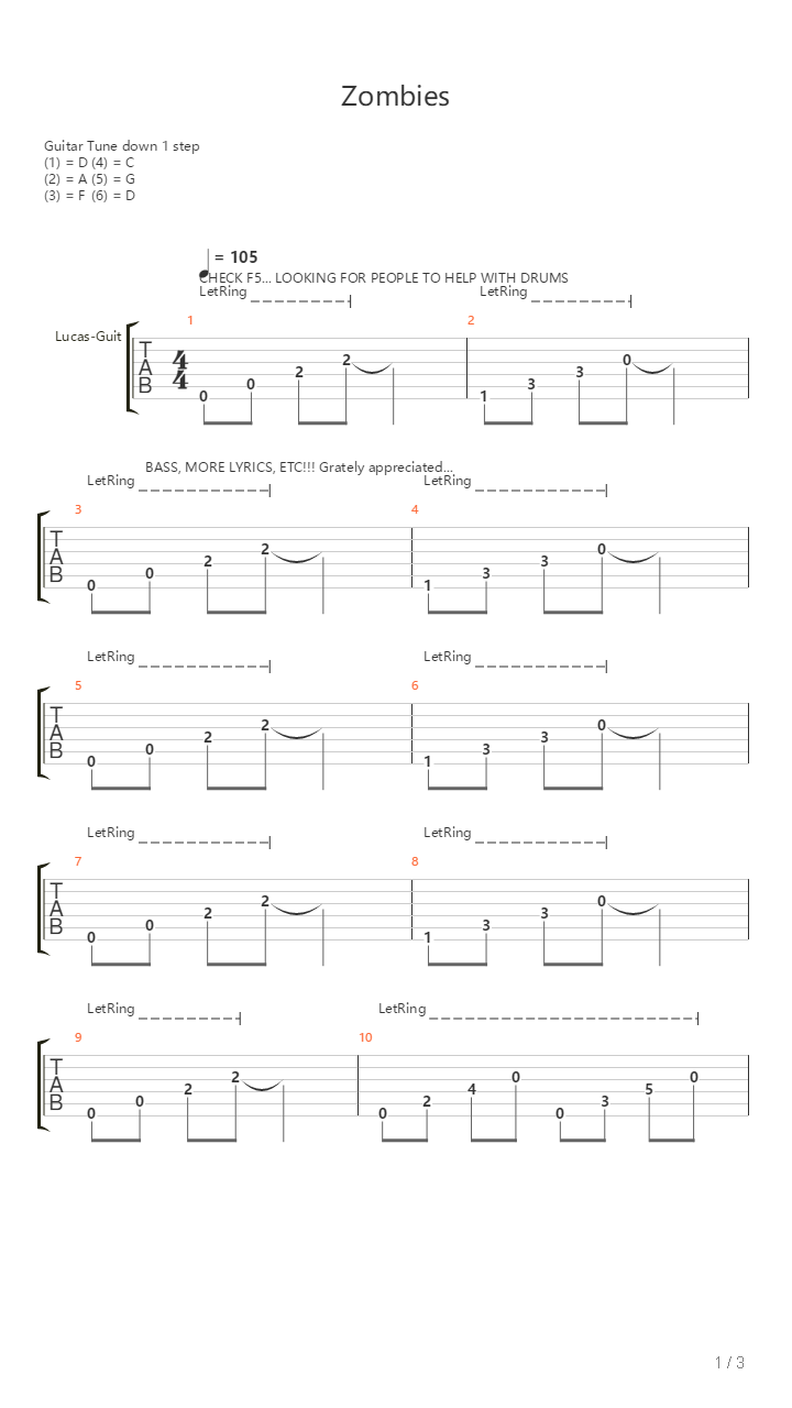 Zombies吉他谱