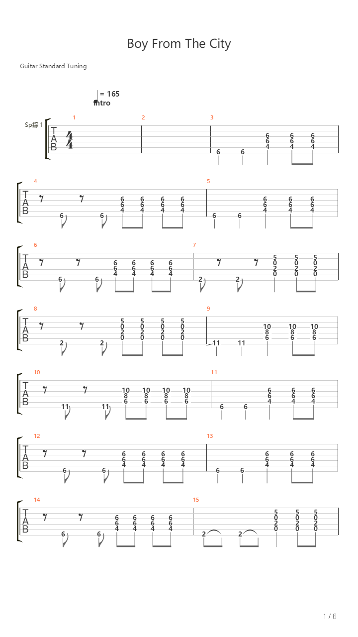 Boy From The City吉他谱
