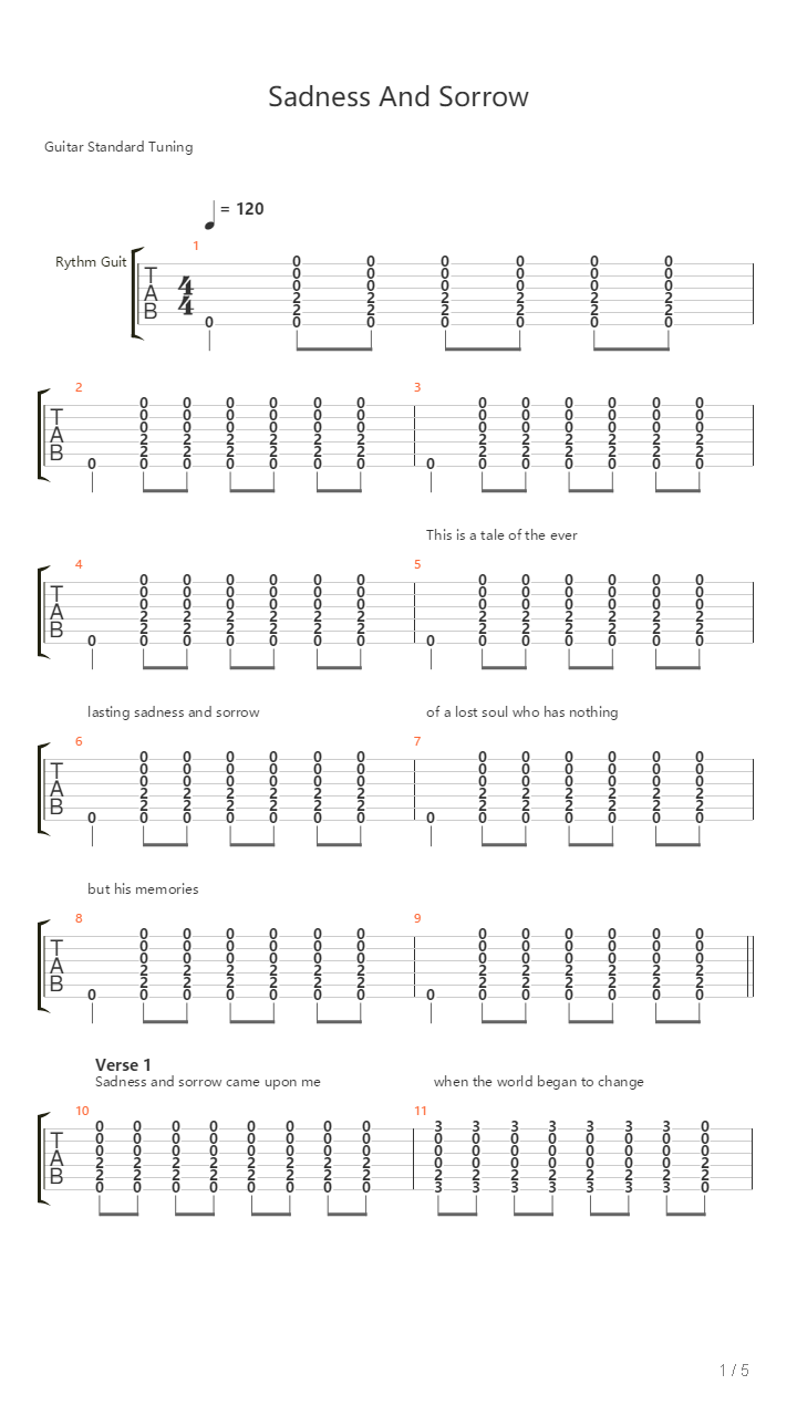 Sadness And Sorrow吉他谱