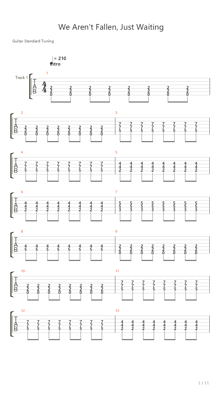 We Arent Fallen Just Waiting吉他谱