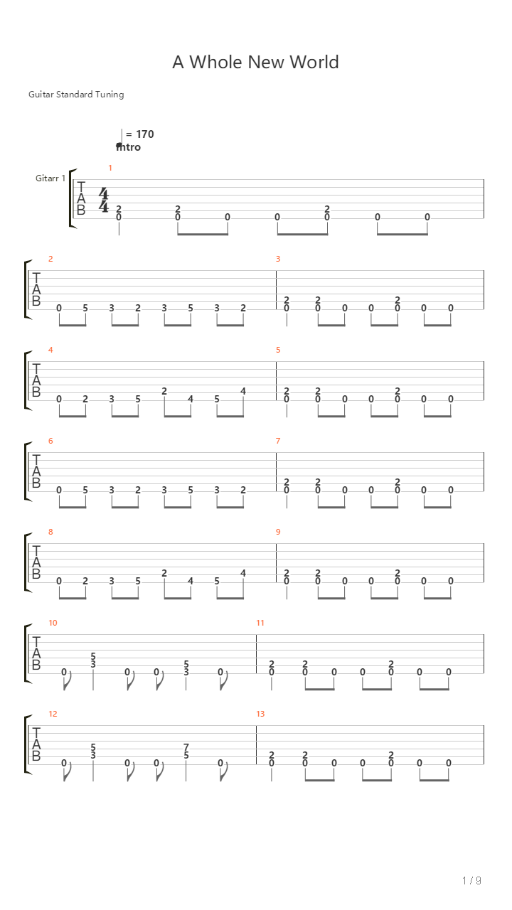 A Whole New World吉他谱