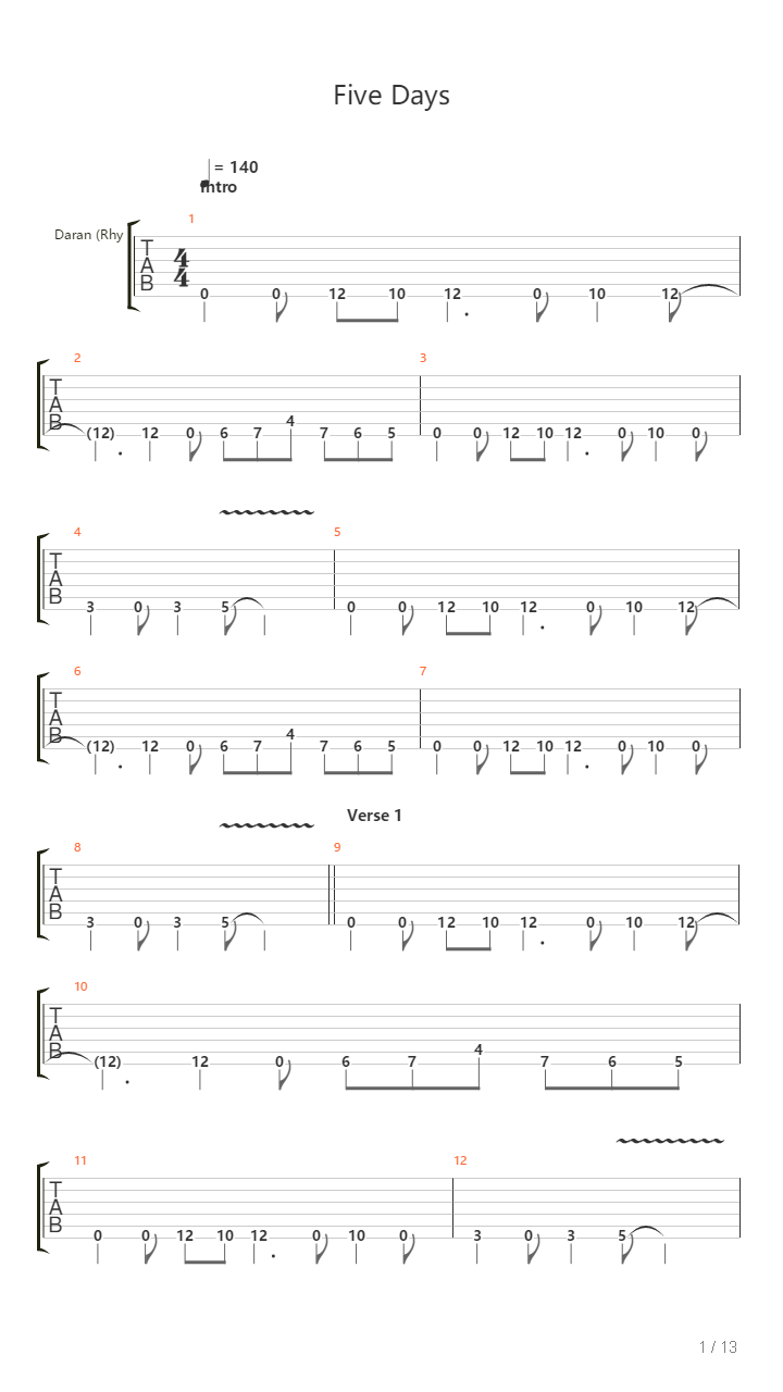 Five Days吉他谱
