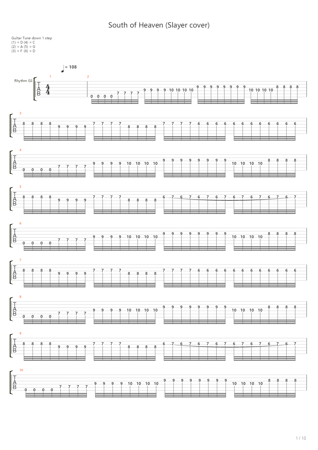 South Of Heaven吉他谱