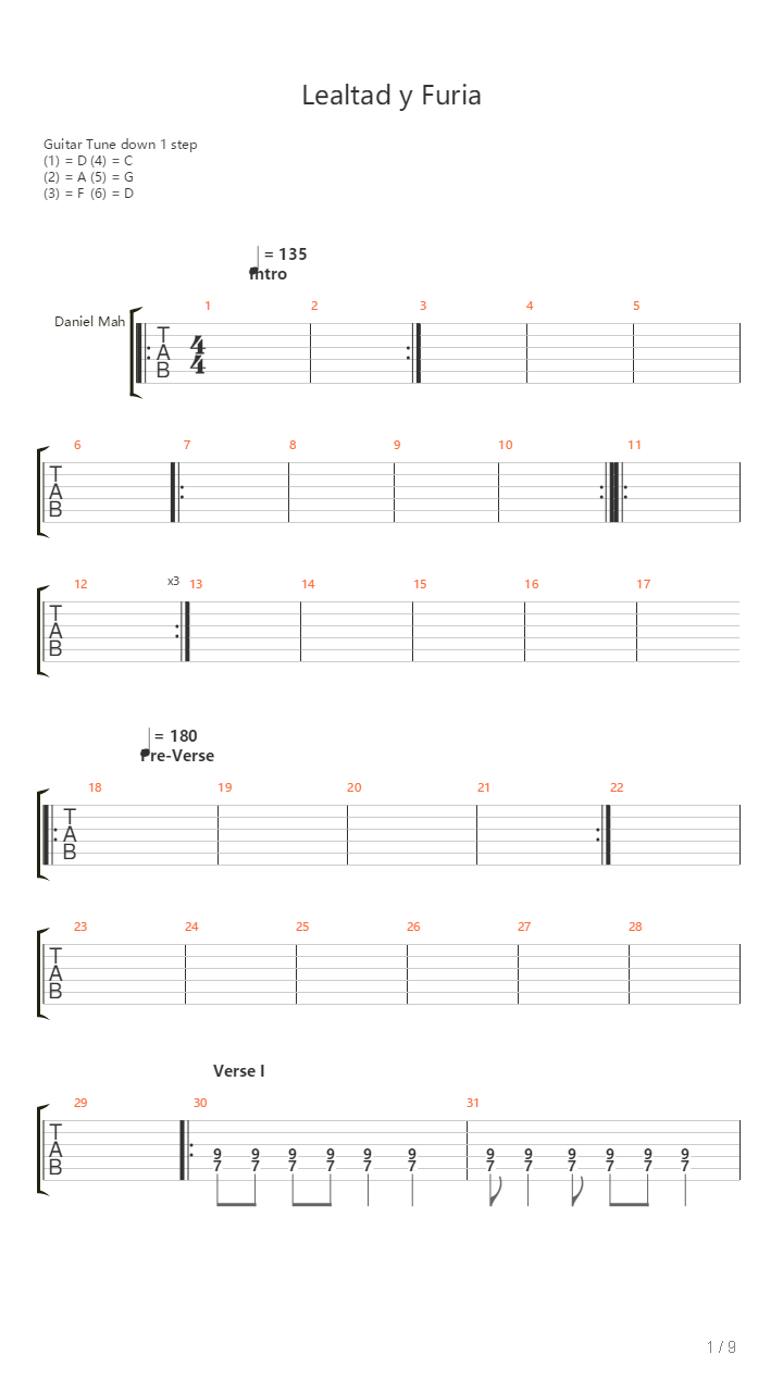 Lealtad Y Furia吉他谱