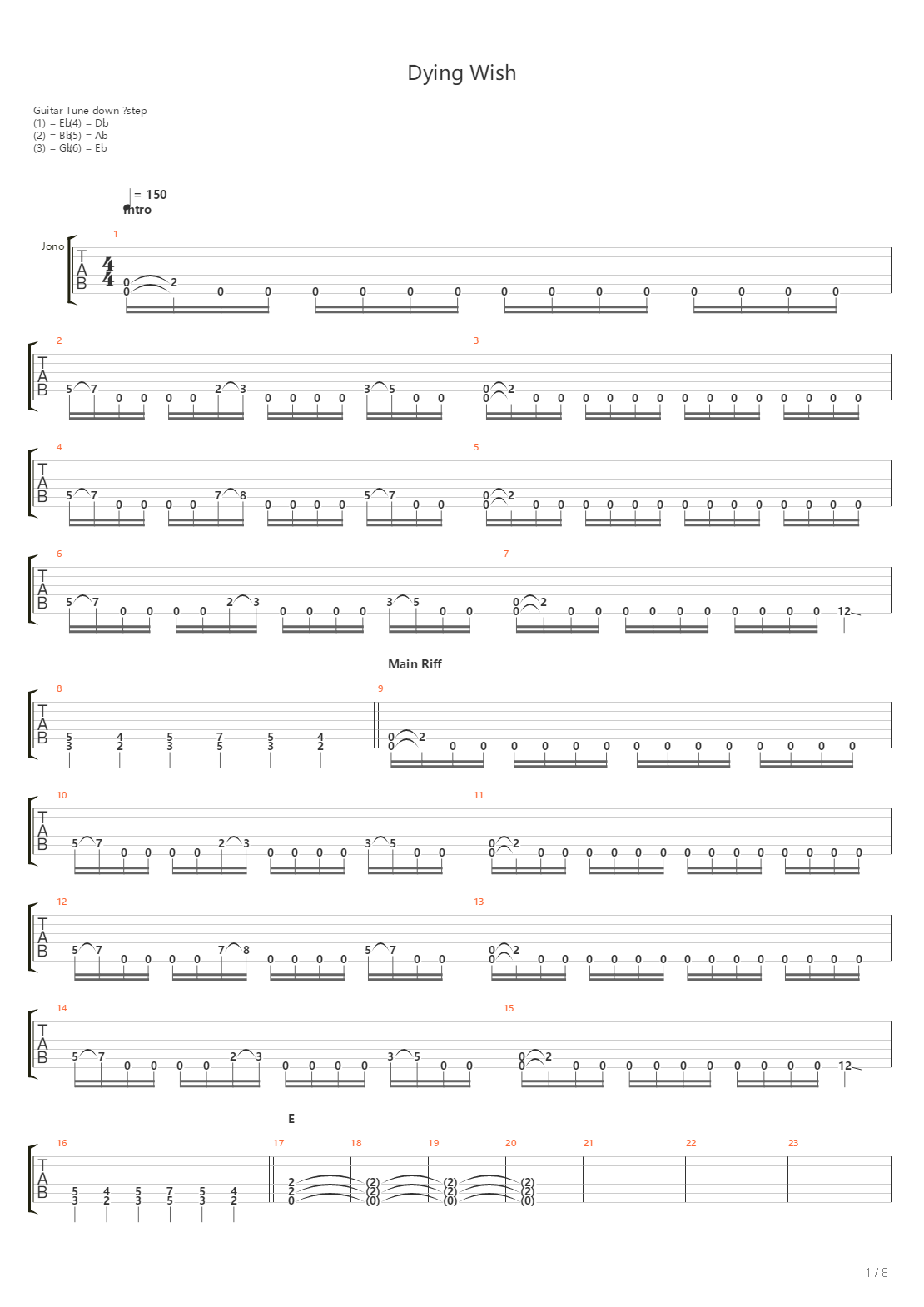 Dying Wish吉他谱