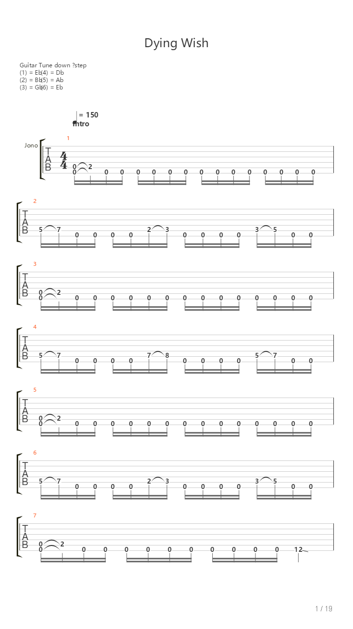 Dying Wish吉他谱