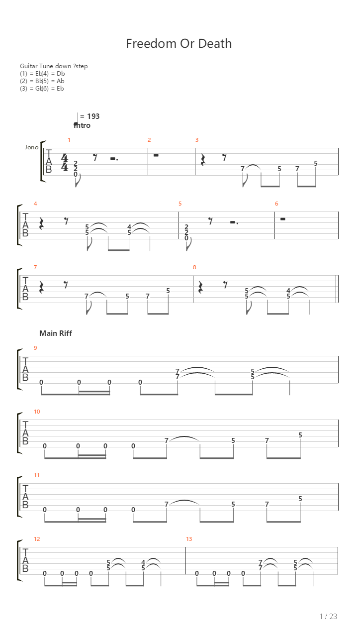 Freedom Or Death吉他谱