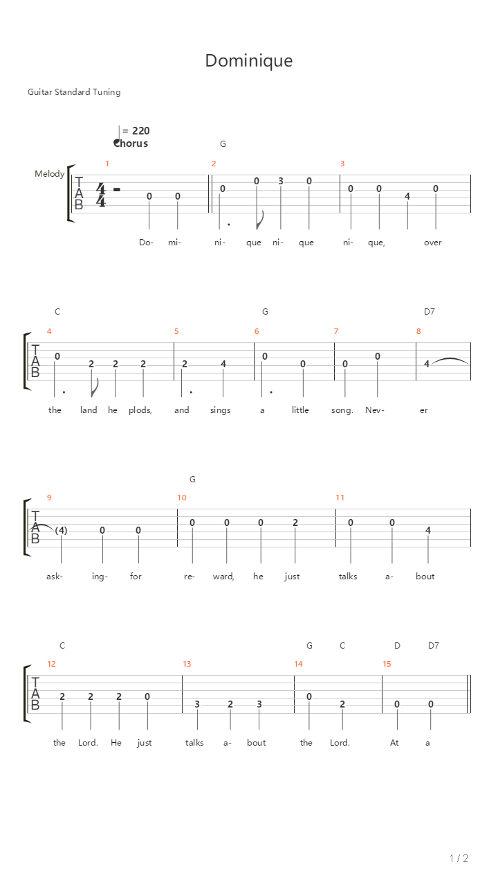 Dominique吉他谱