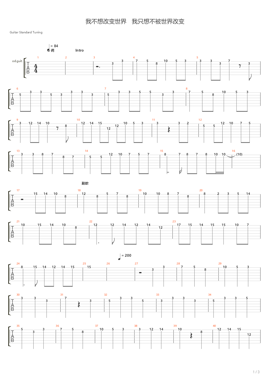 我不想改变世界 我只想不被世界改变吉他谱