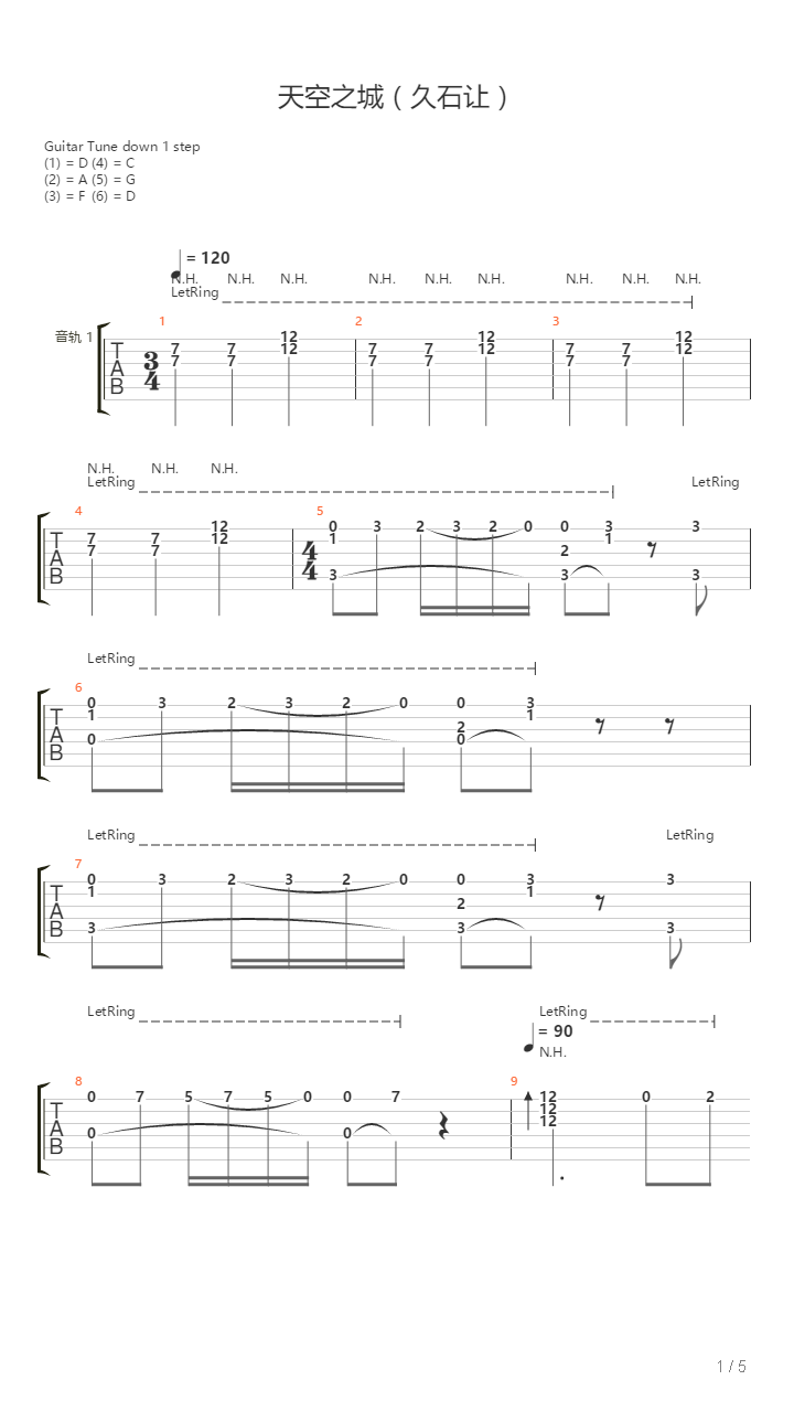 天空之城 [转]吉他谱