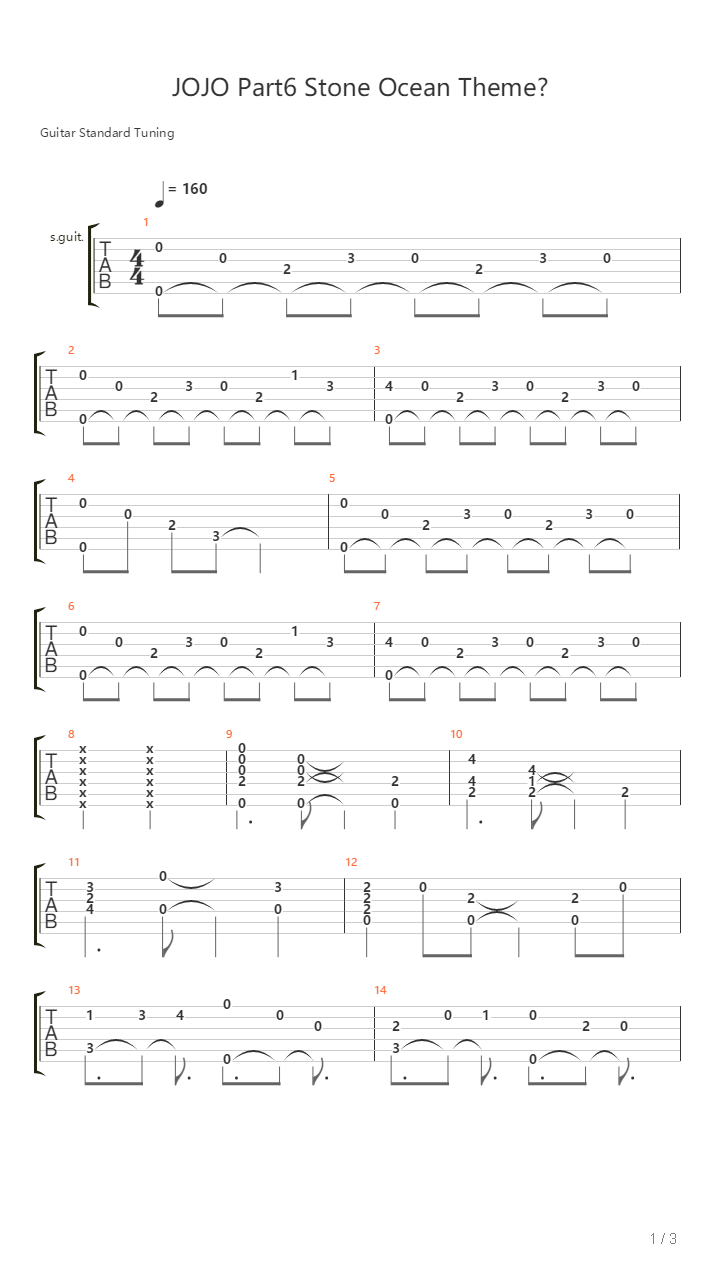 JOJO的奇妙冒险第六部-石之海 - 团队处刑曲吉他谱