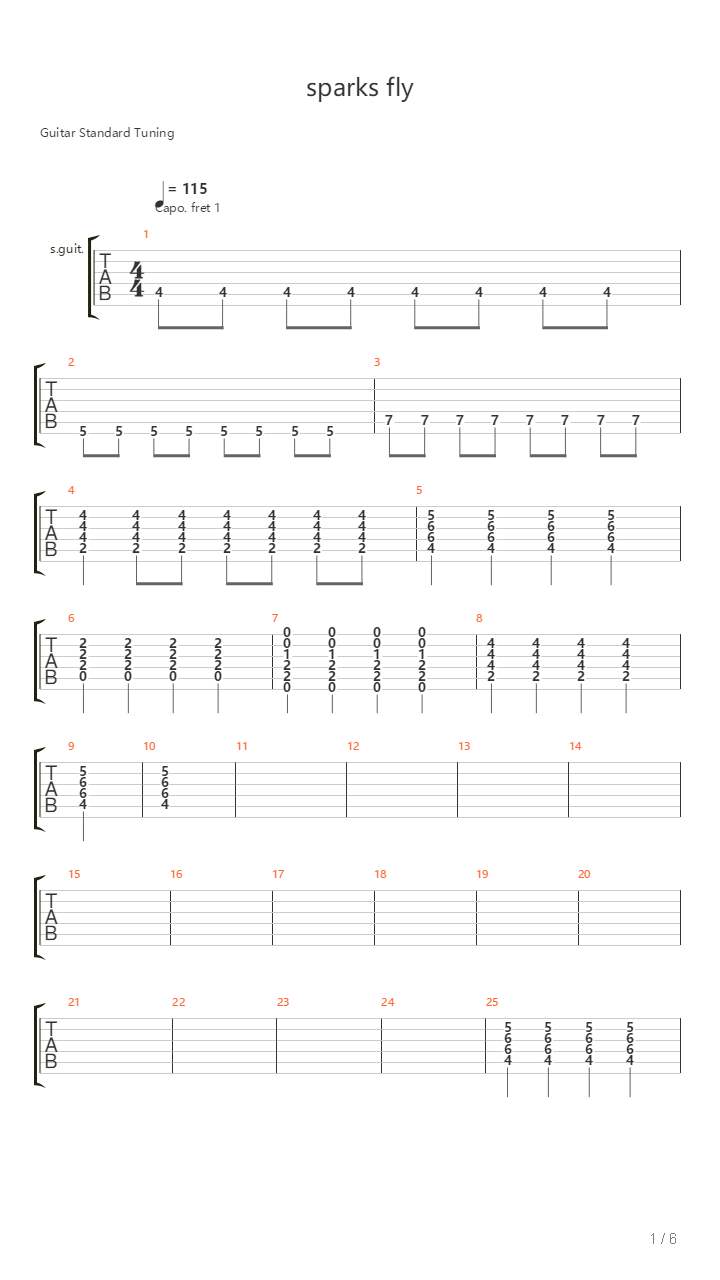 Sparks Fly吉他谱