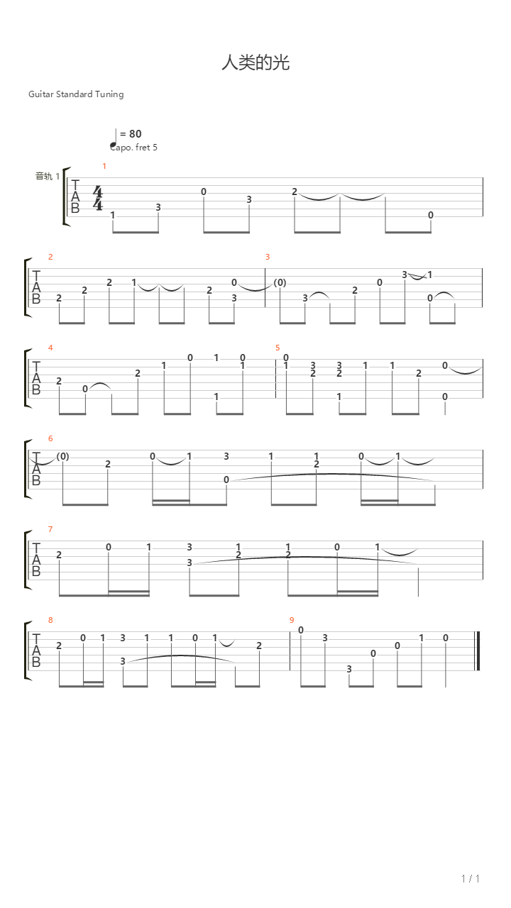 人类的光吉他谱