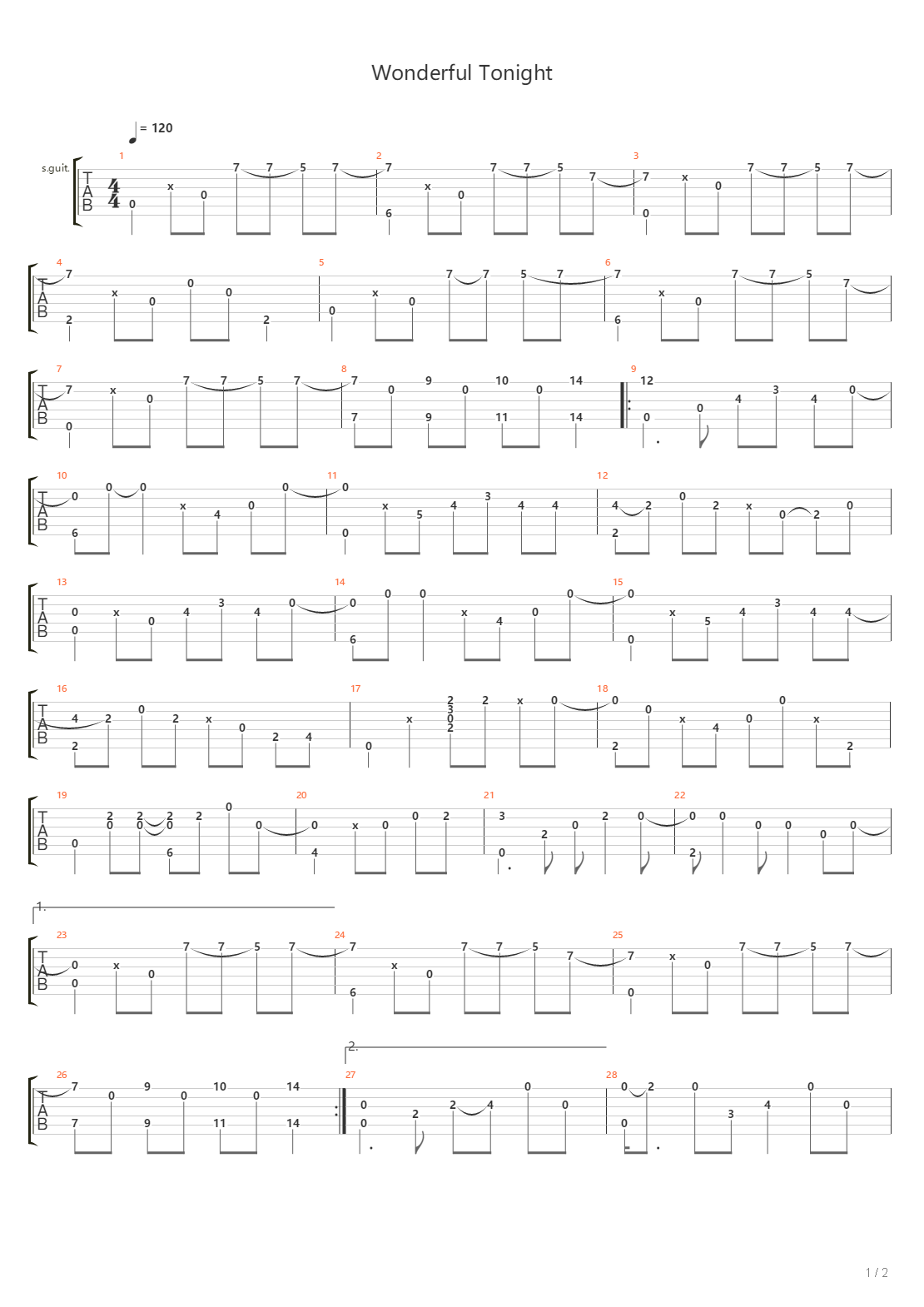 Wonderful Tonight（必弹吉他）吉他谱