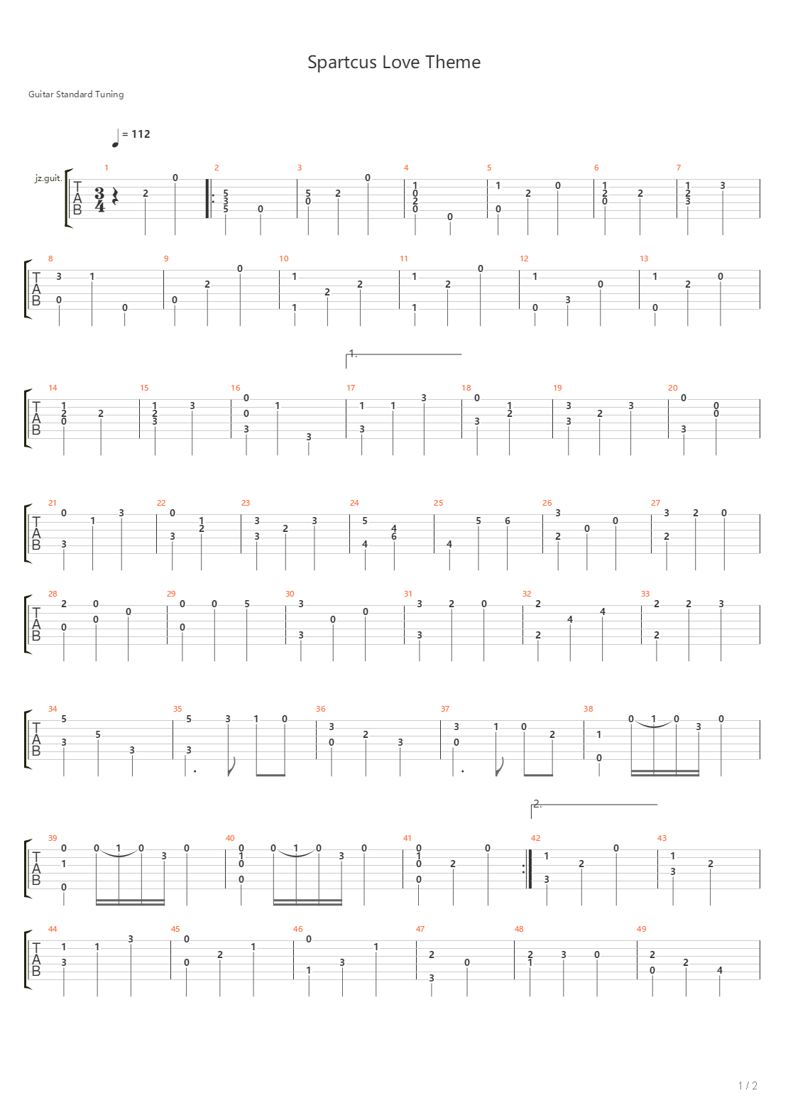 Spartcus Love Theme（斯巴达克斯）吉他谱