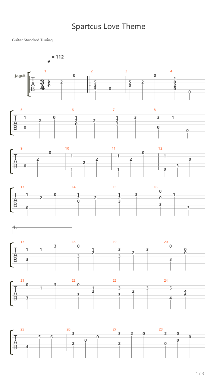 Spartcus Love Theme（斯巴达克斯）吉他谱