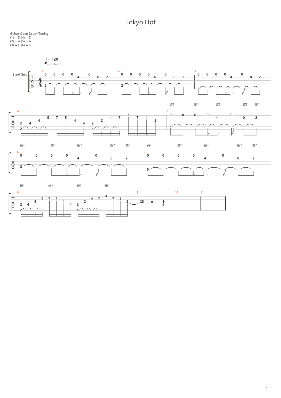 东京热（简短指弹）吉他谱