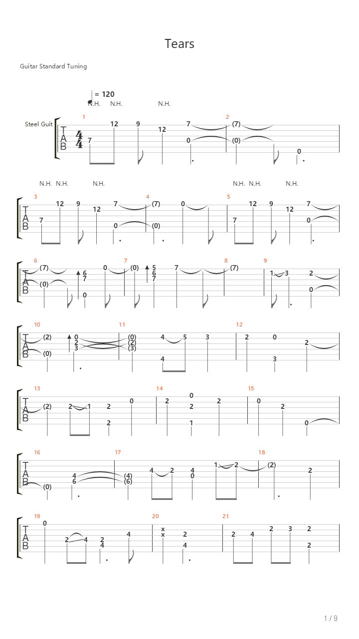 Tears （校准版）吉他谱