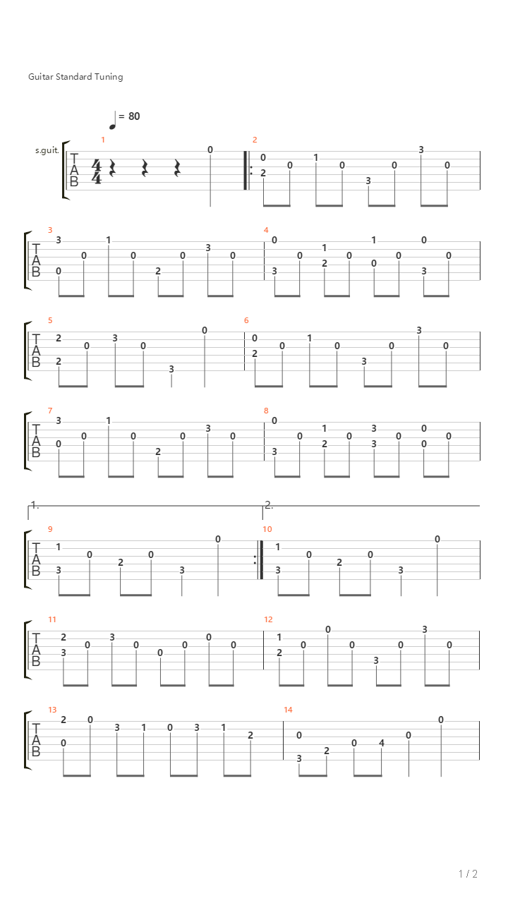 C大调练习曲吉他谱