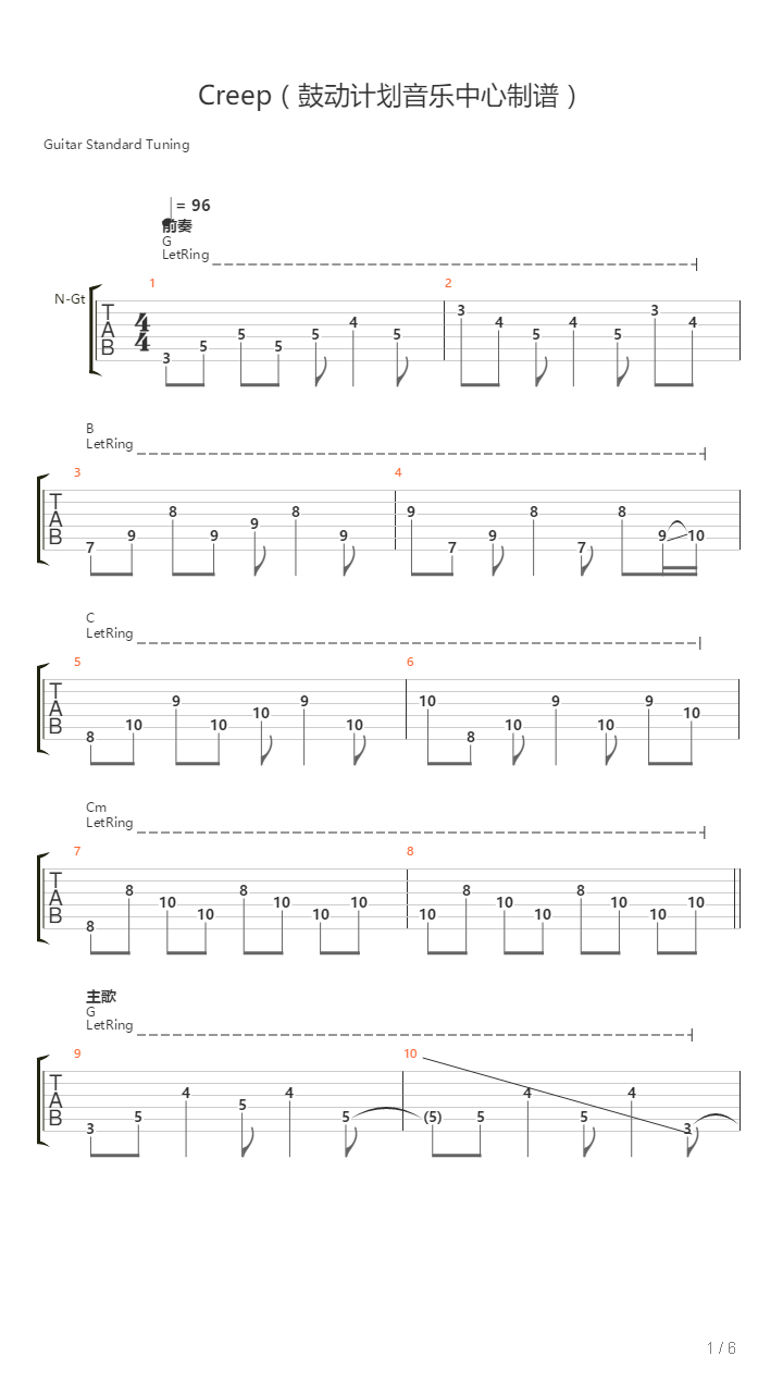 Creep（鼓动计划音乐中心制谱）吉他谱
