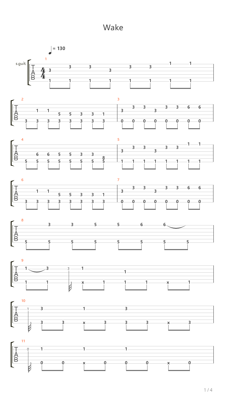 Wake吉他谱