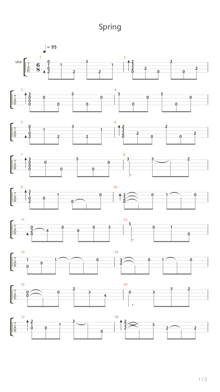 Spring（向晚原创）尤克里里指弹吉他谱
