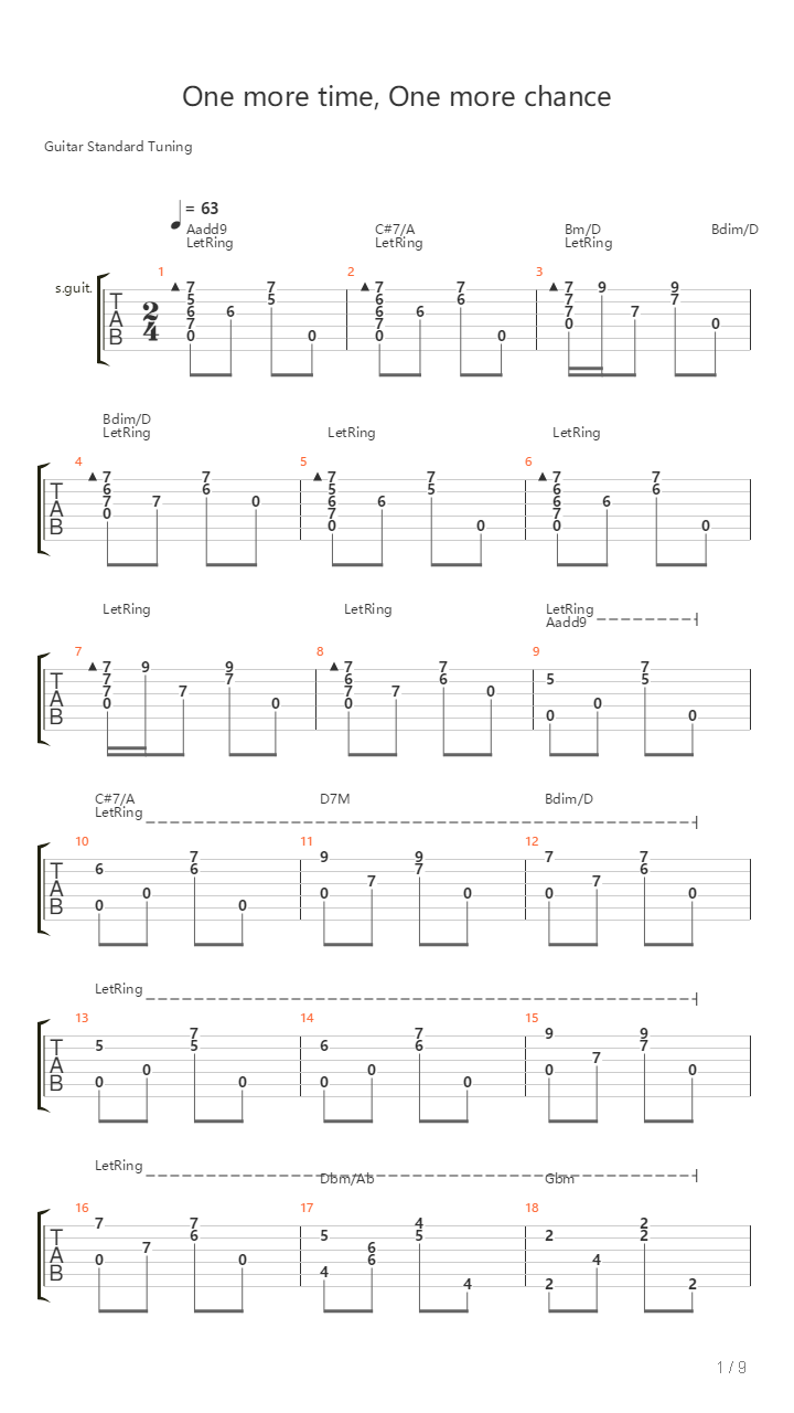 【秒速五厘米】全乐器自制伴奏One more time，One more chance - 山崎将义吉他谱