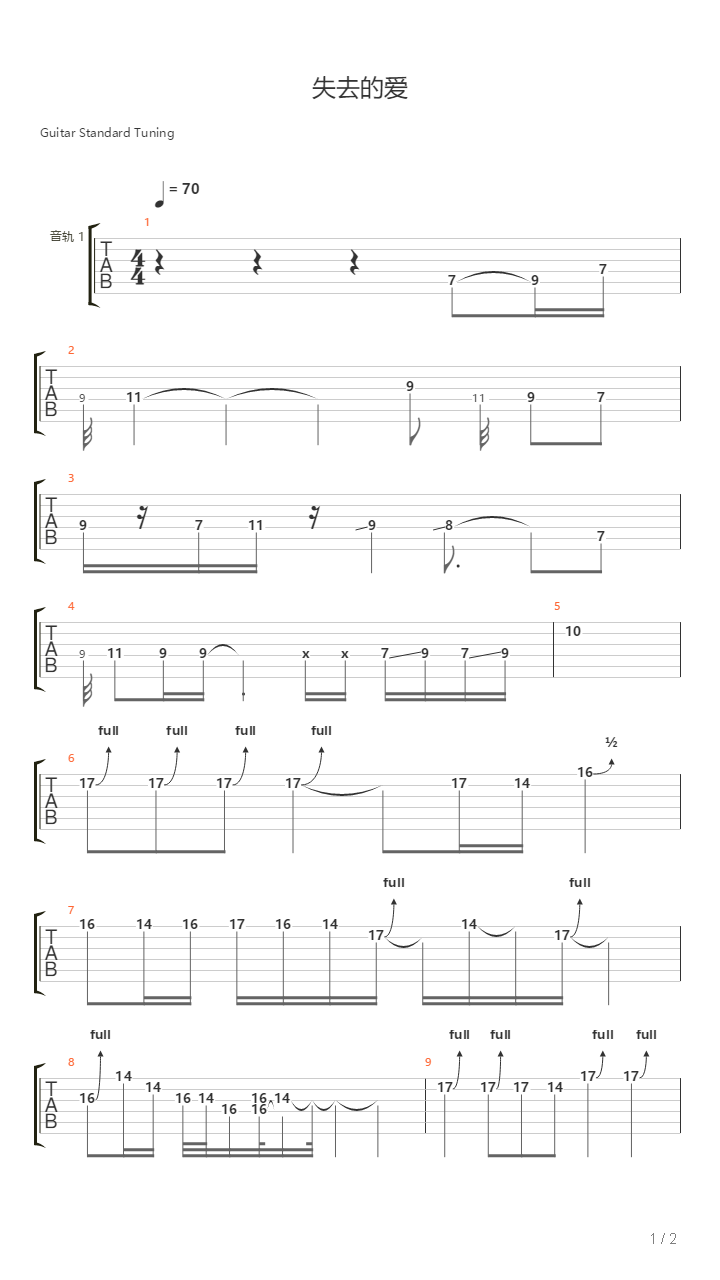 逝去的爱（郑海龙吉他solo）吉他谱