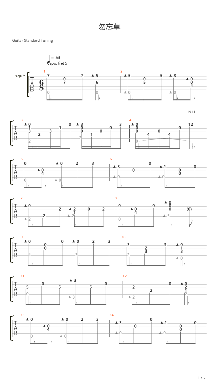 勿忘草吉他谱