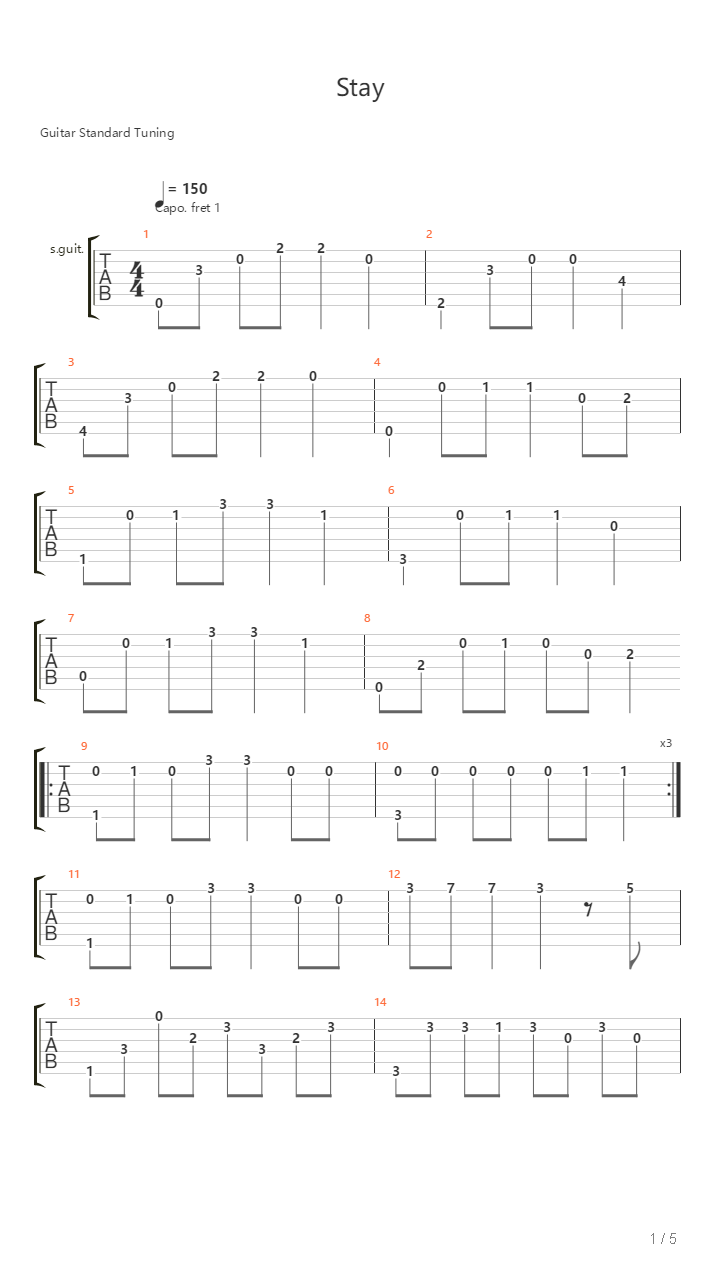 Stay吉他谱