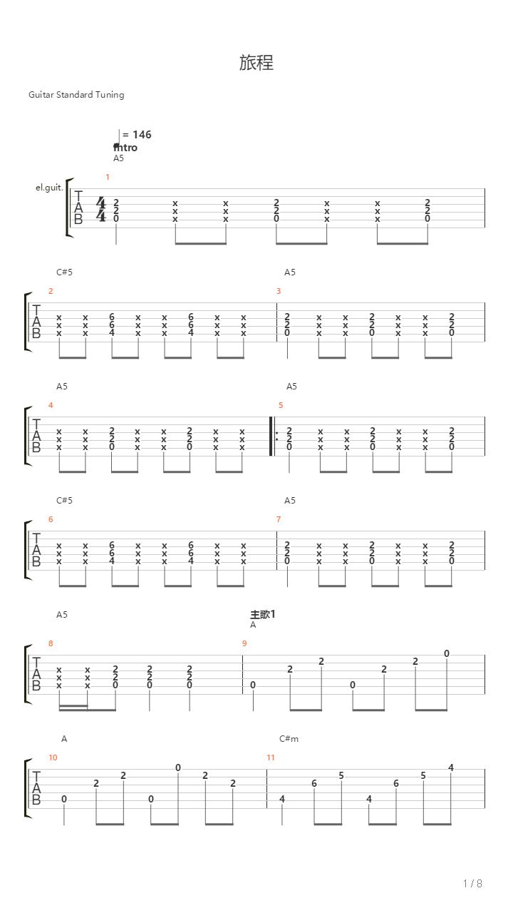 旅程（摇滚版A转B调）吉他谱