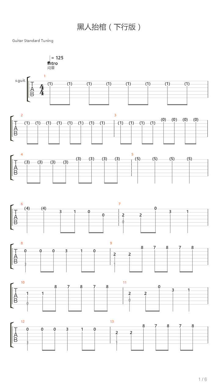 黑人抬棺（下行版）吉他谱