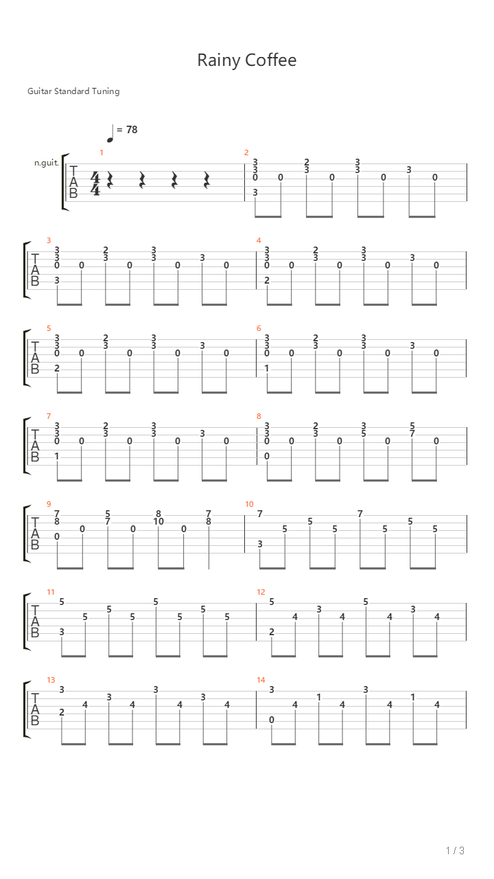 【指弹原创】Rainy Coffee吉他谱