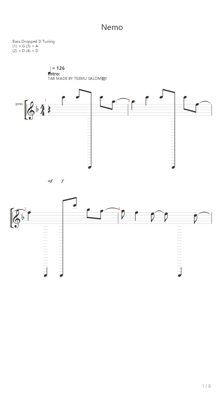 Nemo（乐队总谱）吉他谱