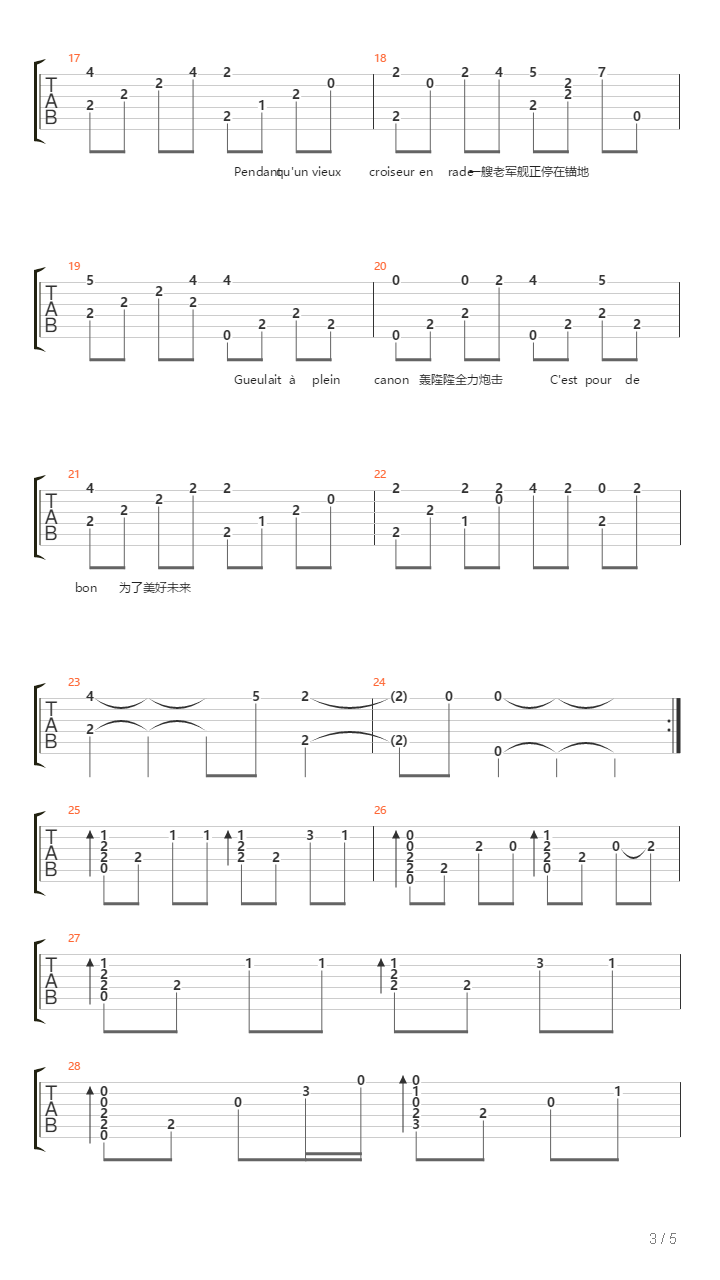 Quand fera-t-il jour camarade(那一天何时到来，同志？)吉他谱