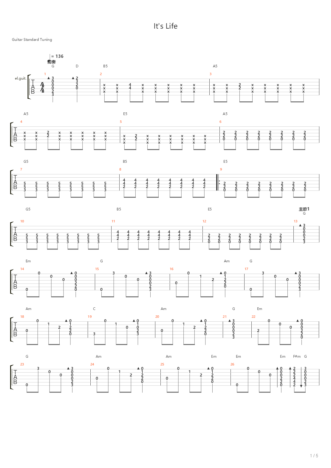 It's Life（流行版G调）吉他谱
